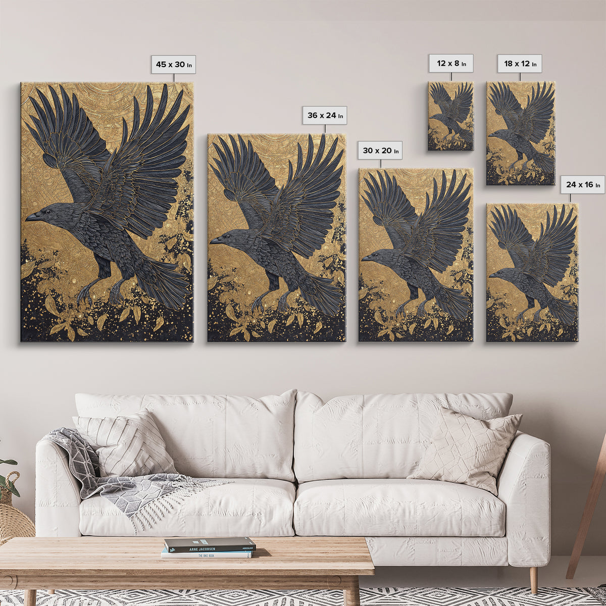Raven of Odin Canvas Gold Art Canvas Art | Norse Mythology Wall Decor | Viking Symbol Office Art Dad Gift | Natural Wood Frame