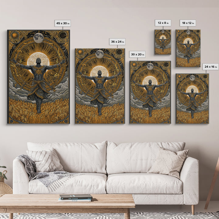 Baldr Nordic Deity Canvas Gold Art Canvas Art – Norse Mythology Sun God Wall Decor for Man Cave, Office, Dad Gift, framed wood