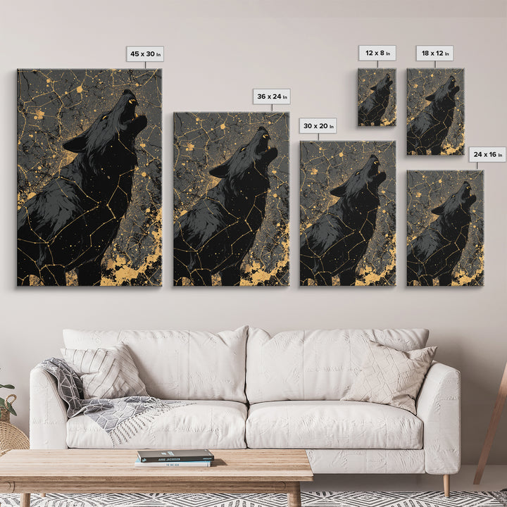 Viking Fenrir Wolf Canvas Gold Art Canvas Art Norse Mythology Wall Decor, framed in real wood, Man Cave Office Art, Nordic Dad Gift