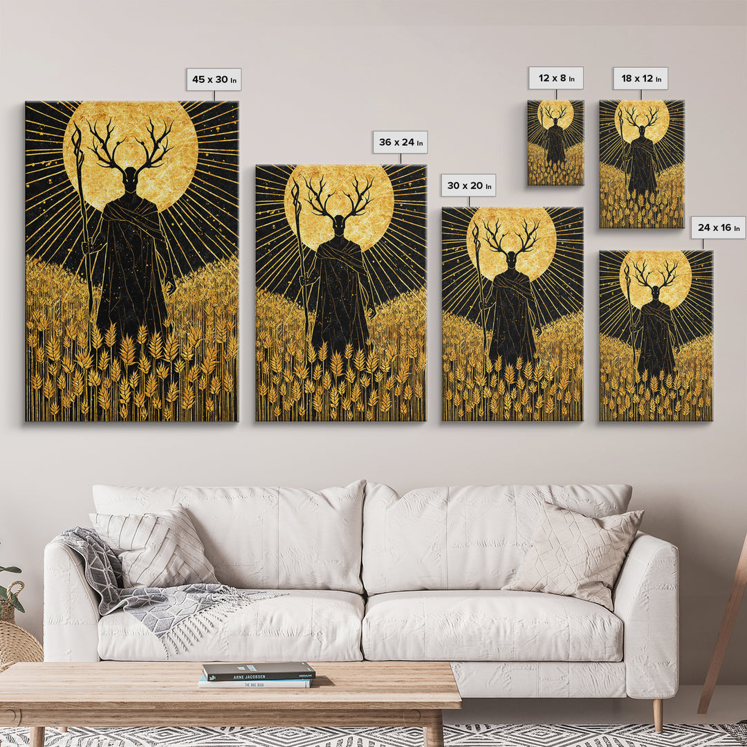 Nordic Frey God of Fertility Canvas Gold Art Canvas Art, Viking Mythology Wall Decor, natural wood framed art, Office and Dad Gift