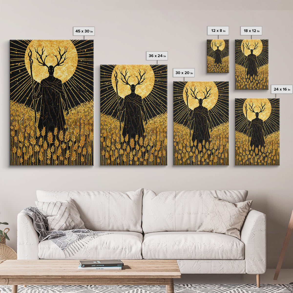 Nordic Frey God of Fertility Canvas Gold Art Canvas Art, Viking Mythology Wall Decor, natural wood framed art, Office and Dad Gift