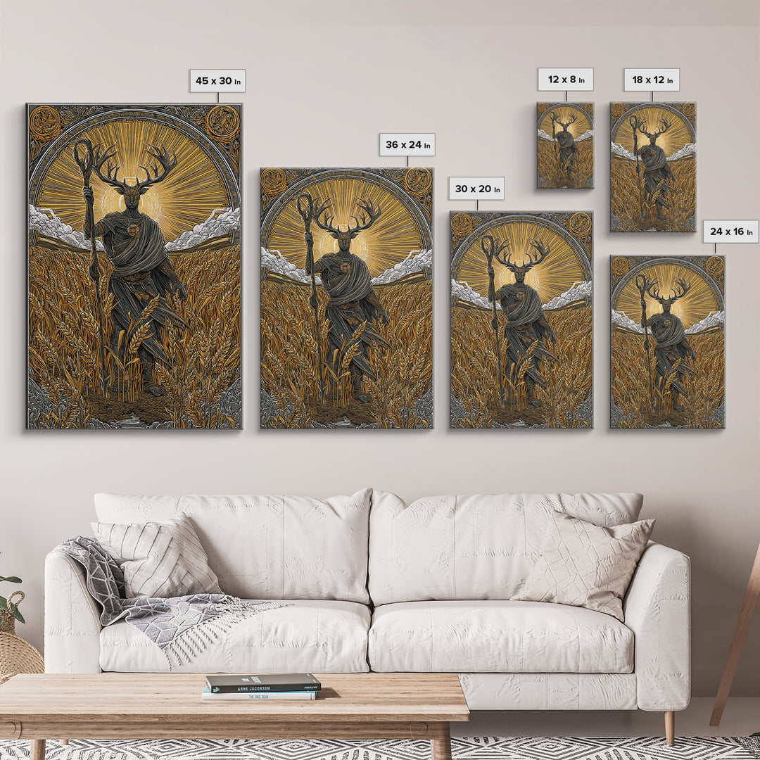 Norse God Frey Canvas Gold Art Canvas Art, Nordic Mythology Wall Decor, framed in real wood, Viking Office Wall Art, Unique Dad Gift