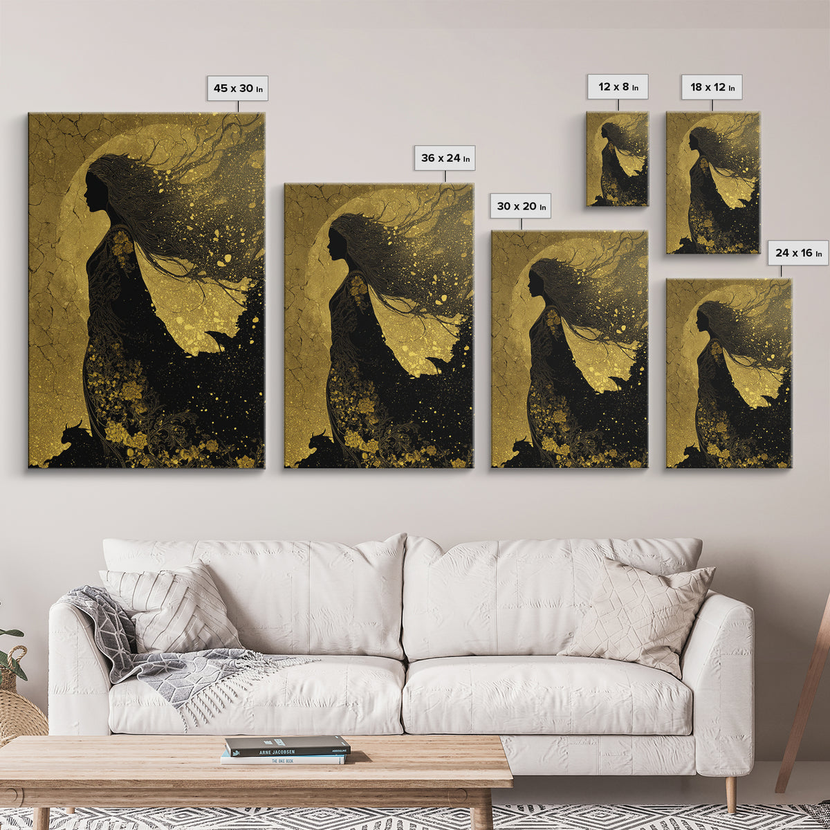 Freyja Norse Goddess Canvas Gold Art Canvas Art, Viking Mythology Wall Decor, framed in real wood, Elegant Office and Man Cave Gift