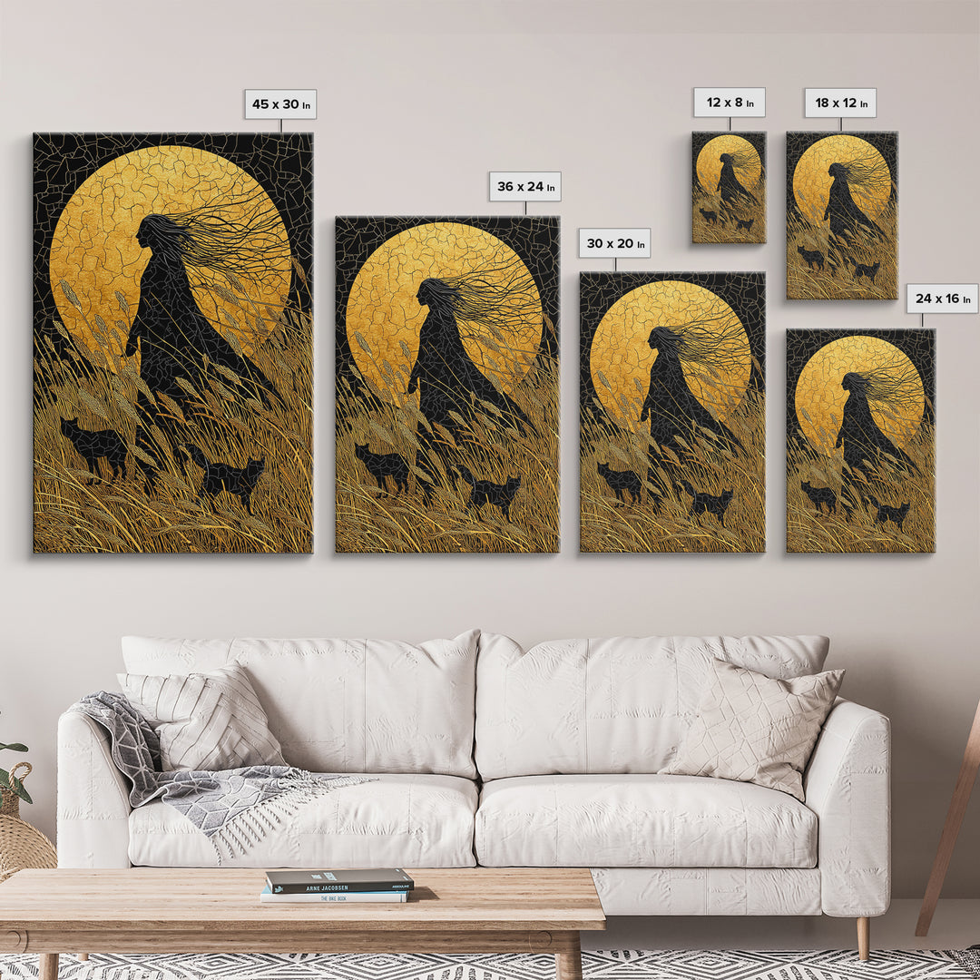 Frigg Norse Goddess Canvas Gold Art Canvas Art, Nordic Wall Decor framed in natural wood, Viking Mythology Wall Art for Office or Gift