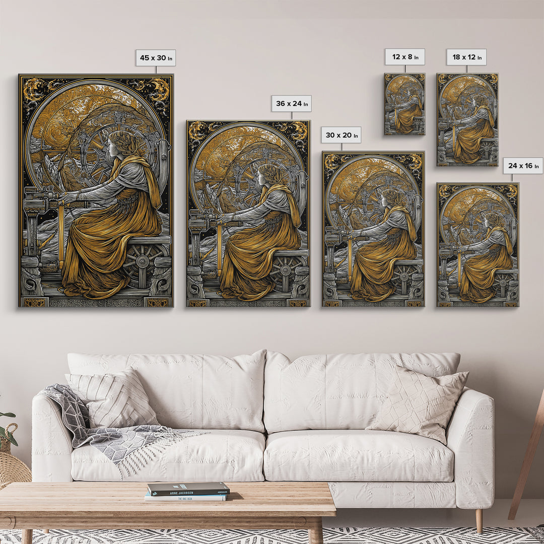 Viking Goddess Frigg Canvas Gold Art Canvas Art, Norse Mythology Wall Decor in real wood frame, Nordic Office Art, Unique Dad Gift