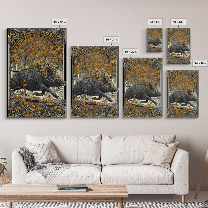 Norse Boar Gullinbursti Canvas Gold Art Canvas Art Viking Wall Decor Nordic Mythology Gift Dad Office Art framed in solid wood