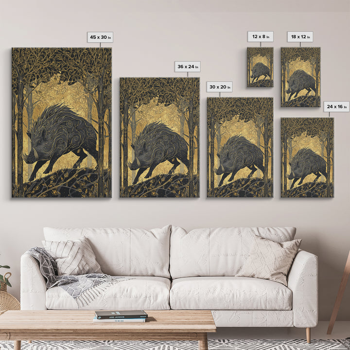 Gullinbursti Boar Norse Mythology Print Canvas Gold Art Canvas Art Nordic Wall Decor Viking Man Cave Art with real wood frame