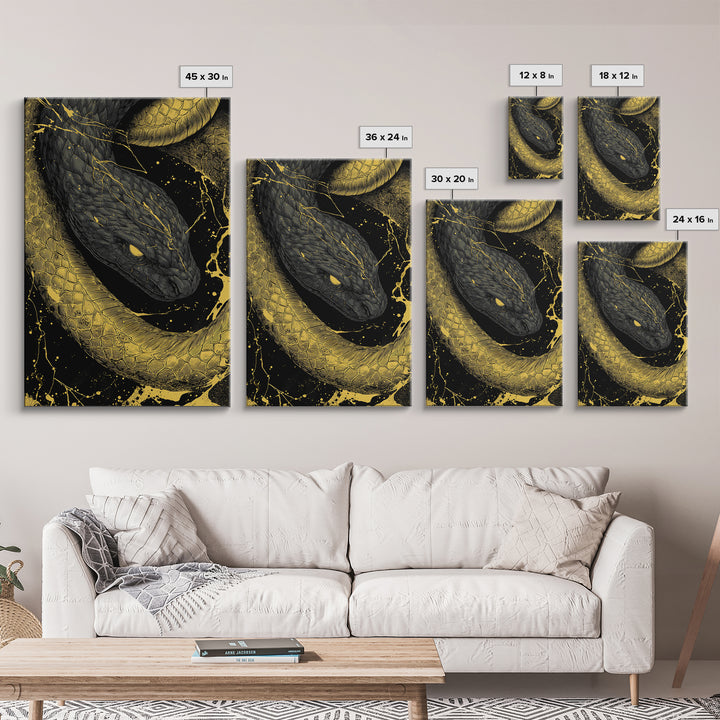 Canvas Gold Art Jrmungandr Midgard Serpent Canvas Art | Norse Wall Decor | Viking Office Art with real wood frame