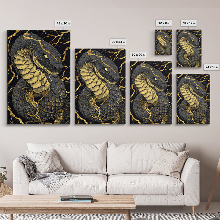 Jormungandr Midgard Serpent Canvas Gold Art Canvas Art Viking Mythology Wall Decor Nordic Office Man Cave Gift with wood frame