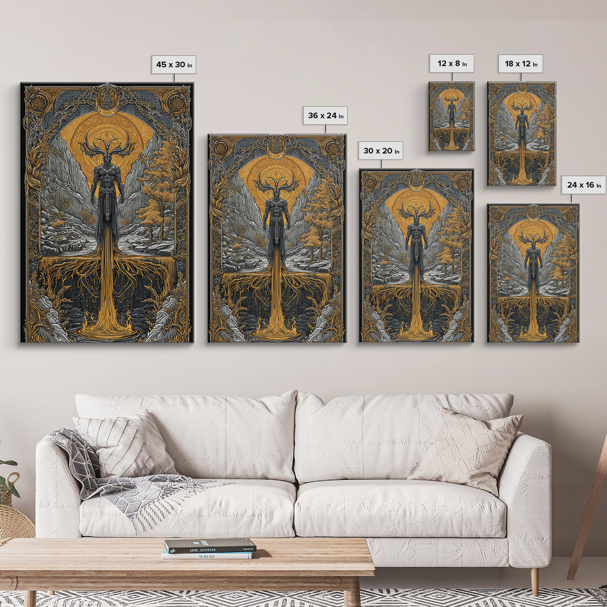 Nordic Loki Canvas Gold Art Canvas Art | Viking God of Mischief Wall Decor | Norse Office Art Gift in real wood frame