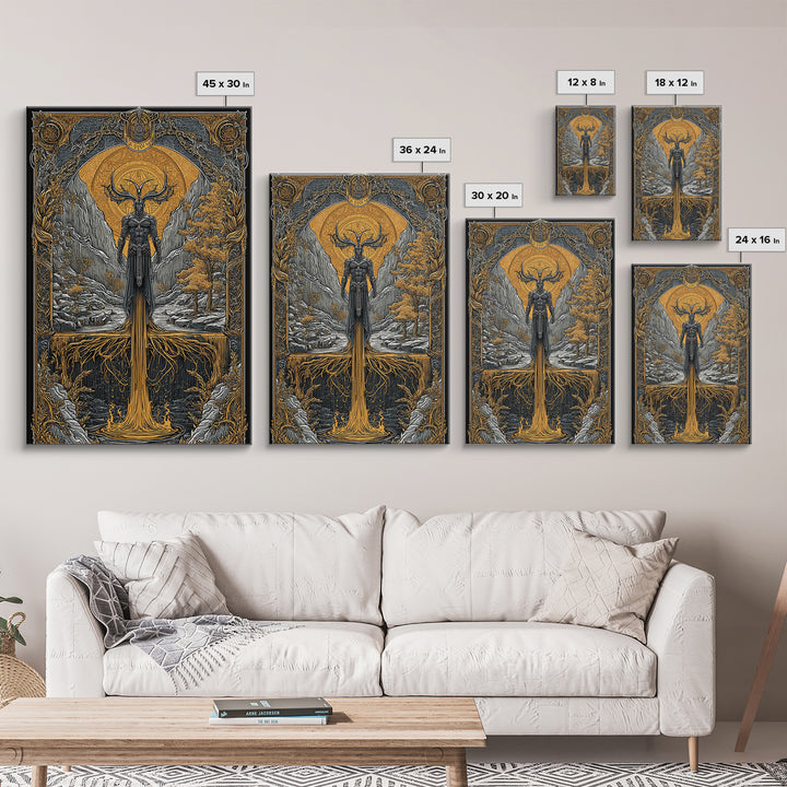 Nordic Loki Canvas Gold Art Canvas Art | Viking God of Mischief Wall Decor | Norse Office Art Gift in real wood frame