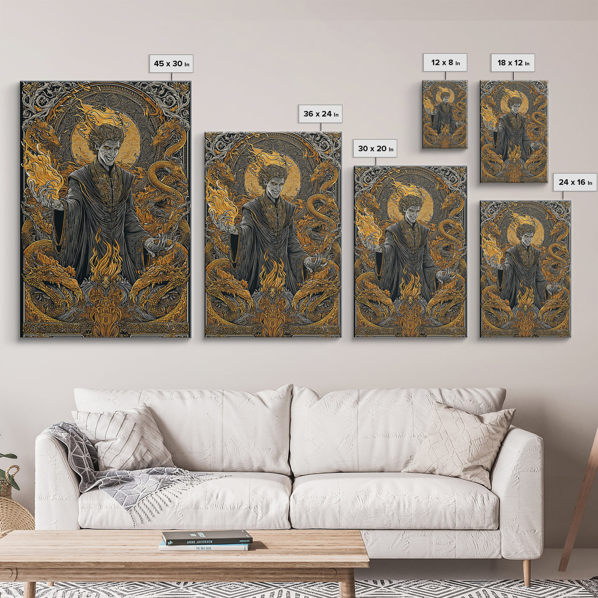 Loki Mythology Canvas Gold Art Canvas Art | Norse Trickster God Viking Decor | Office Wall Art framed with wood