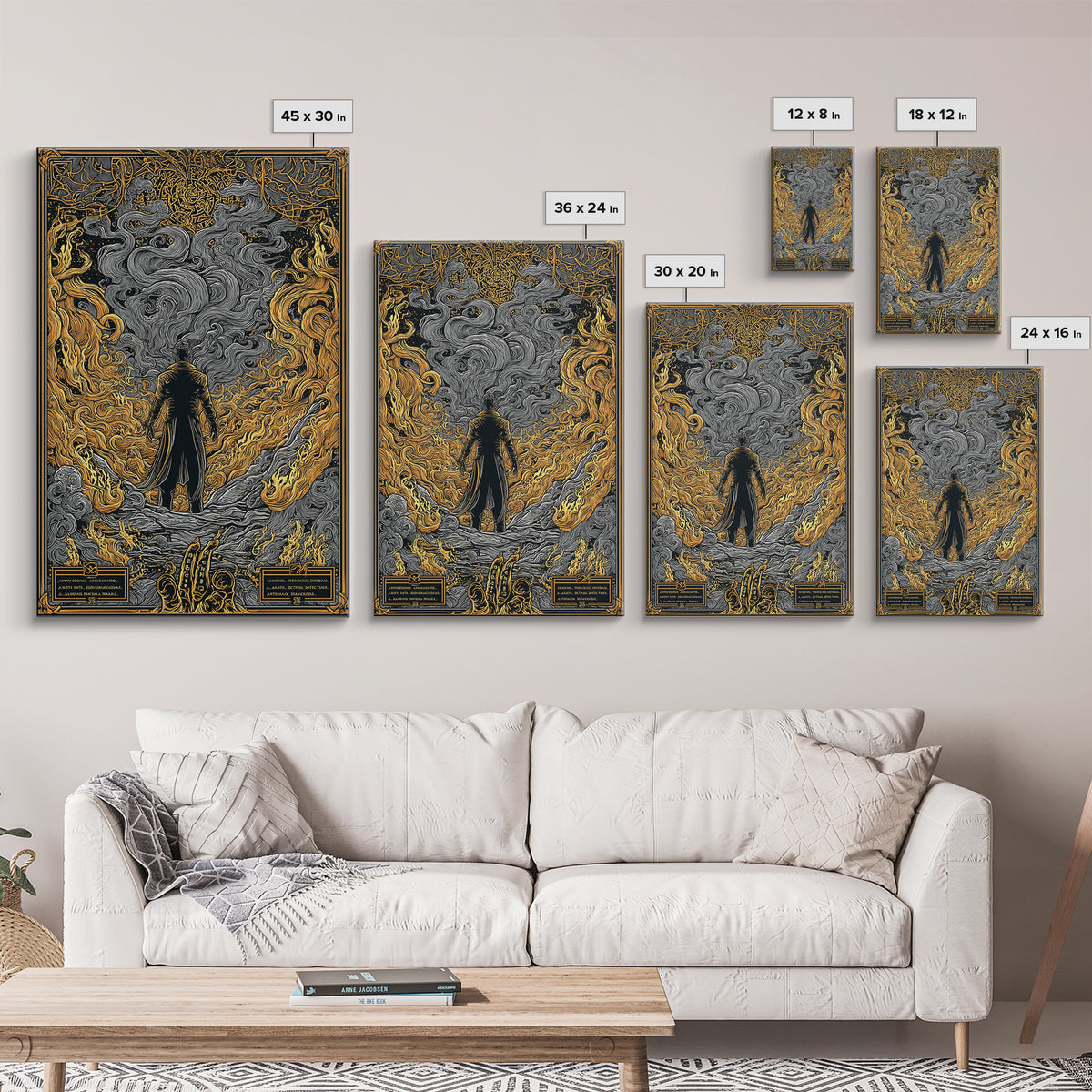 Canvas Gold Art Loki Norse God Canvas Art | Viking Wall Decor | Nordic Mythology Office Art Gift in natural wood frame