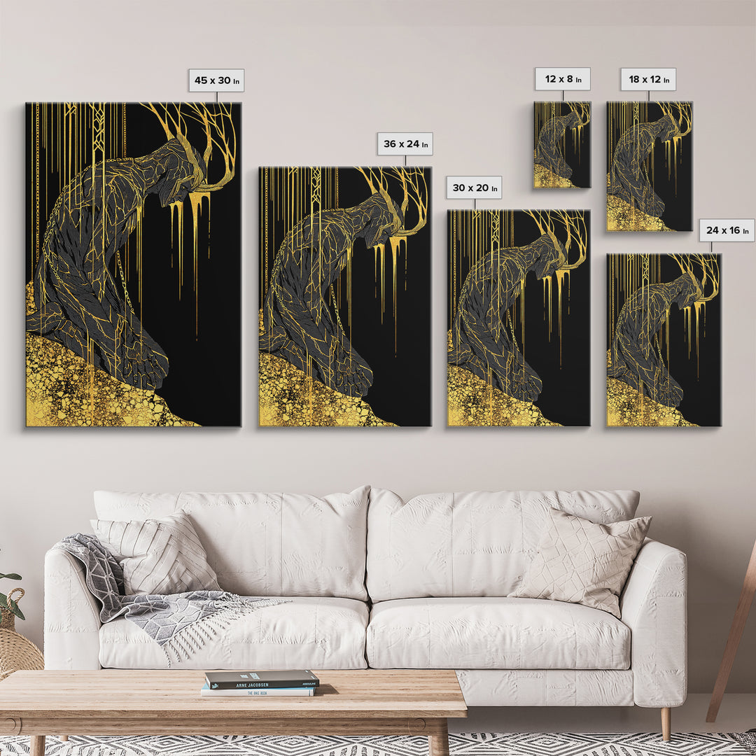 Jrmungandr World Serpent Norse Canvas Gold Art Canvas Art | Viking Mythology Wall Decor | Office Art with wood frame