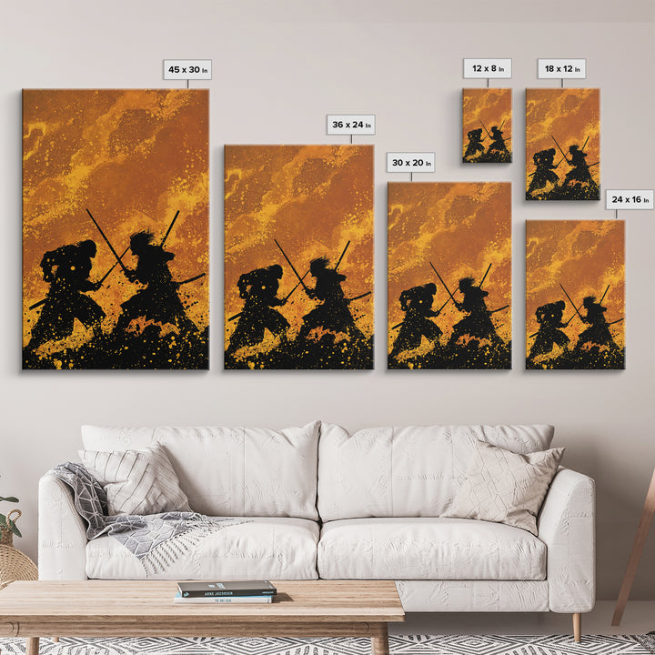 Viking Army Fight Scene Canvas Gold Art, Nordic Mythology Battle Canvas Art framed in natural wood, Bold Wall Decor for Men
