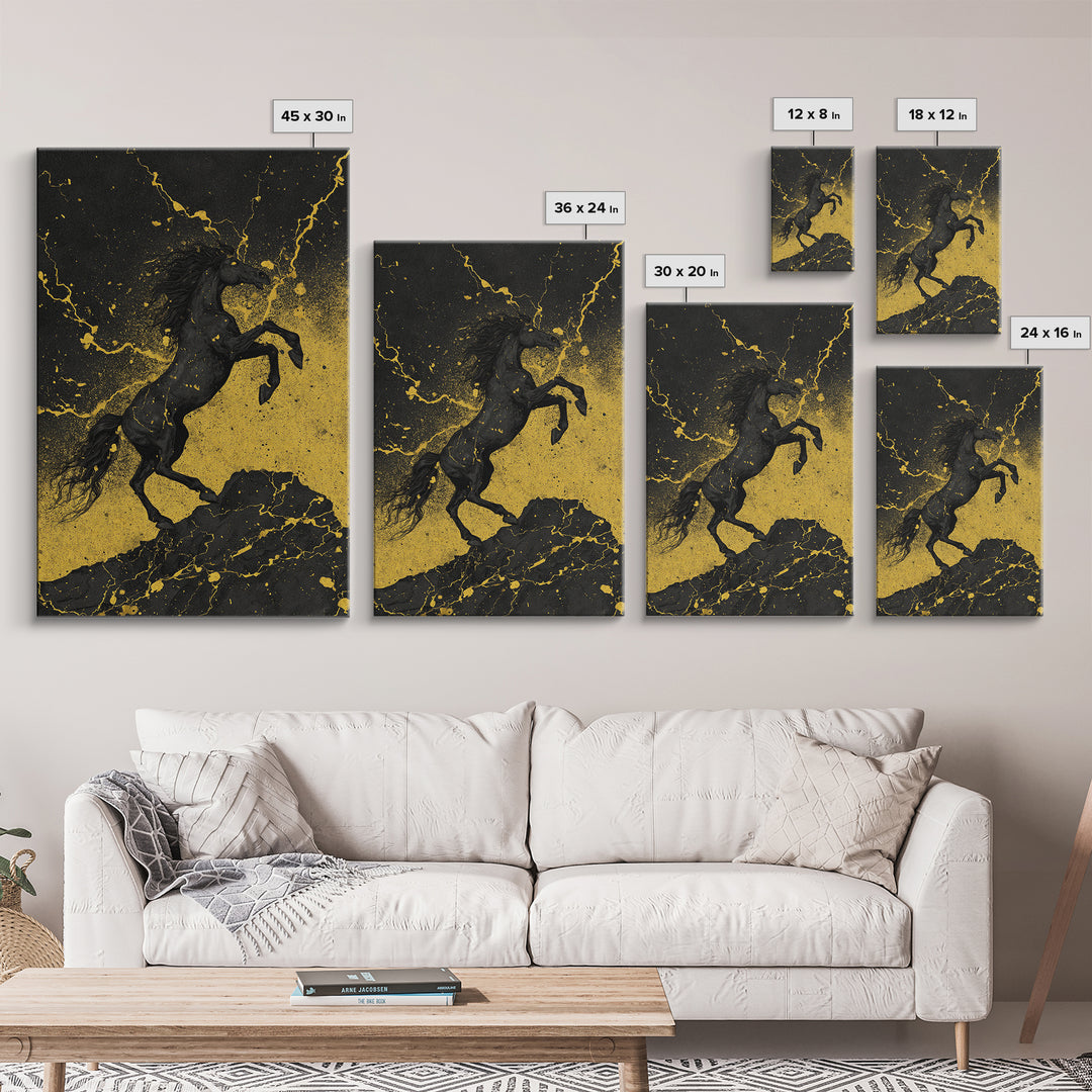 Viking Sleipnir Horse Norse Mythology Design, Canvas Gold Art and Canvas Art, Nordic Horse Symbolism Wall Decor in real wood frame