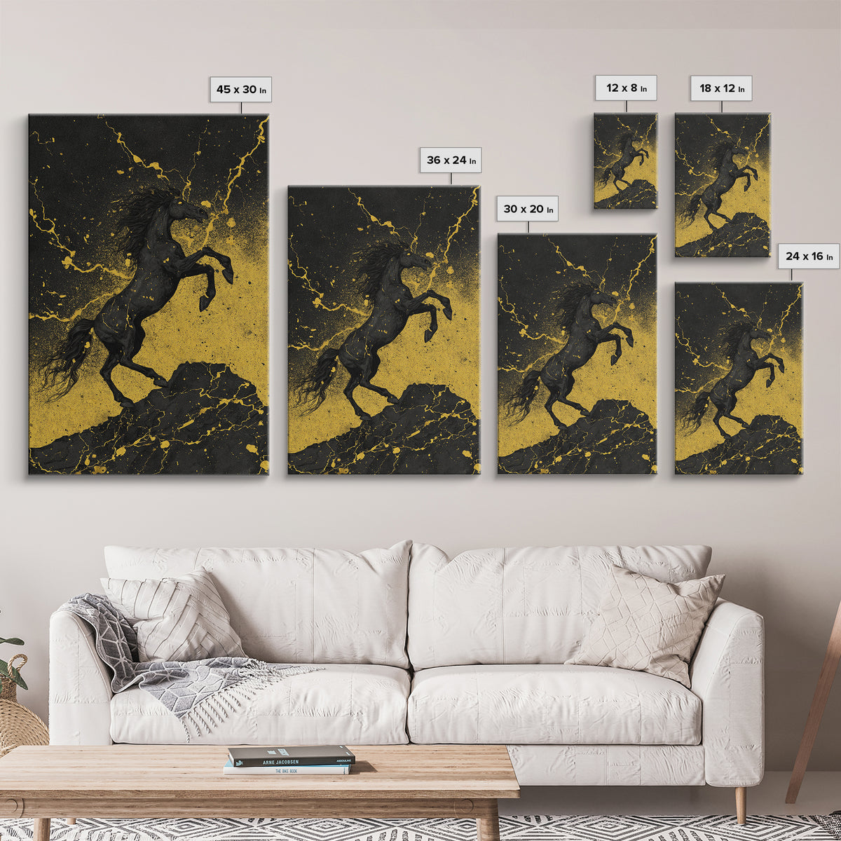 Viking Sleipnir Horse Norse Mythology Design, Canvas Gold Art and Canvas Art, Nordic Horse Symbolism Wall Decor in real wood frame