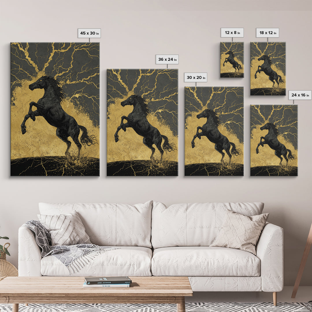 Canvas Gold Art Sleipnir Norse Horse Wall Print Canvas Art Nordic Decor Viking Office Art Man Cave framed in solid real wood