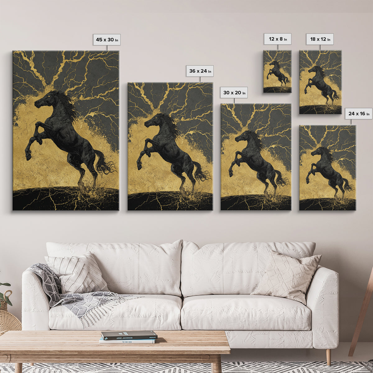 Canvas Gold Art Sleipnir Norse Horse Wall Print Canvas Art Nordic Decor Viking Office Art Man Cave framed in solid real wood