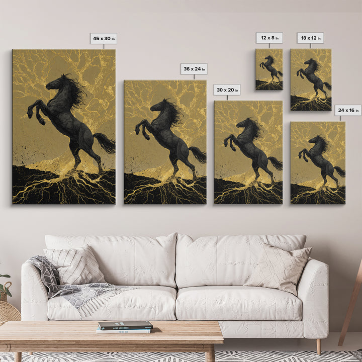 Odin’s Horse Sleipnir Canvas Art Canvas Gold Art Norse Mythology Wall Decor Man Cave Office Art with real wood handcrafted frame