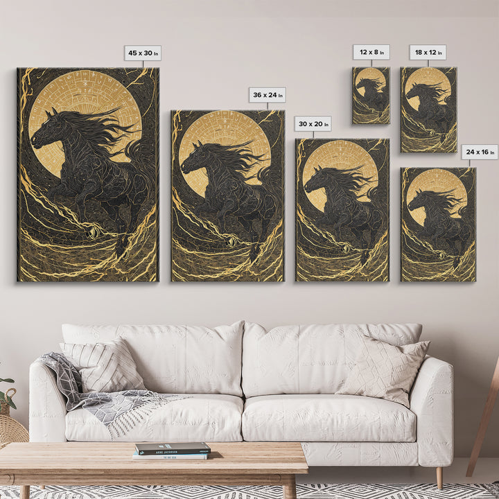 Sleipnir Odin’s Horse Norse Mythology Wall Decor, Canvas Gold Art and Canvas Art, Viking Horse Office Art framed in real wood