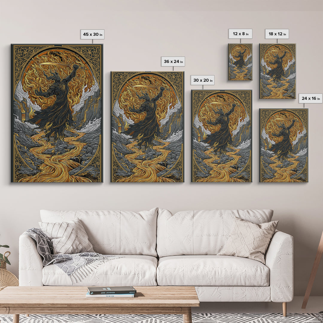 Norse Horse Sleipnir Canvas Art Canvas Gold Art Wall Print Nordic Mythology Office Art Dad Gift Man Cave framed in real wood