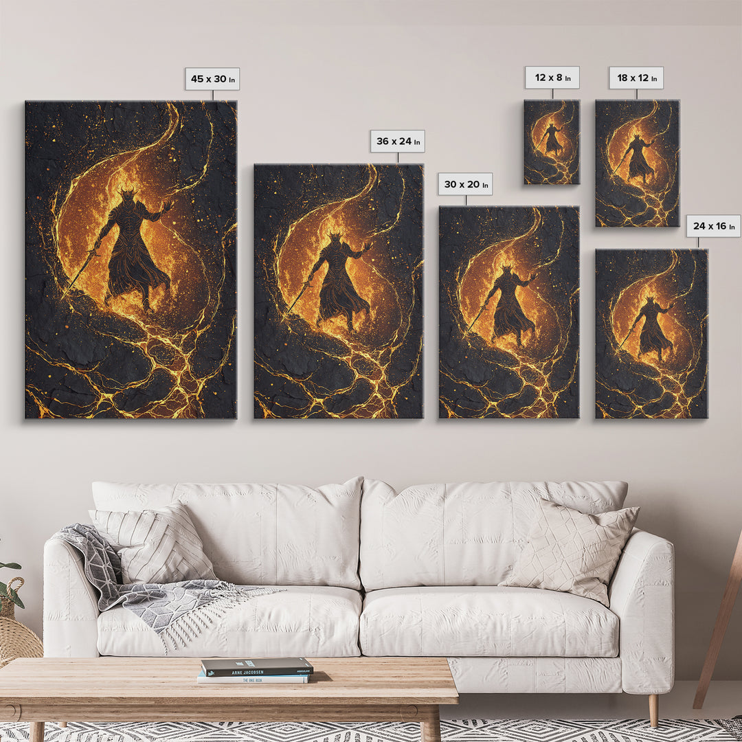 Canvas Art Sleipnir Norse Horse Canvas Gold Art Viking Mythology Wall Decor Office Art Man Cave framed in handcrafted wood frame