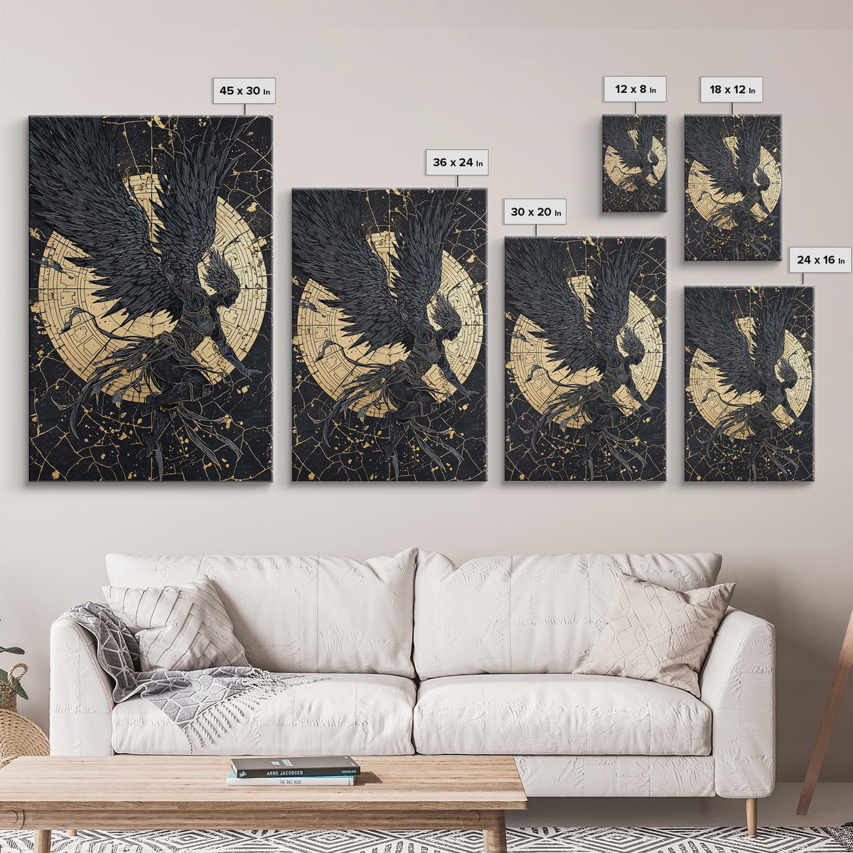 Golden Valkyrie Canvas Gold Art Canvas Art, Norse Mythology Female Warrior Wall Art for Man Cave Office Decor, in real wood frame