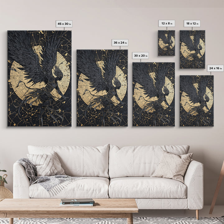 Golden Valkyrie Canvas Gold Art Canvas Art, Norse Mythology Female Warrior Wall Art for Man Cave Office Decor, in real wood frame