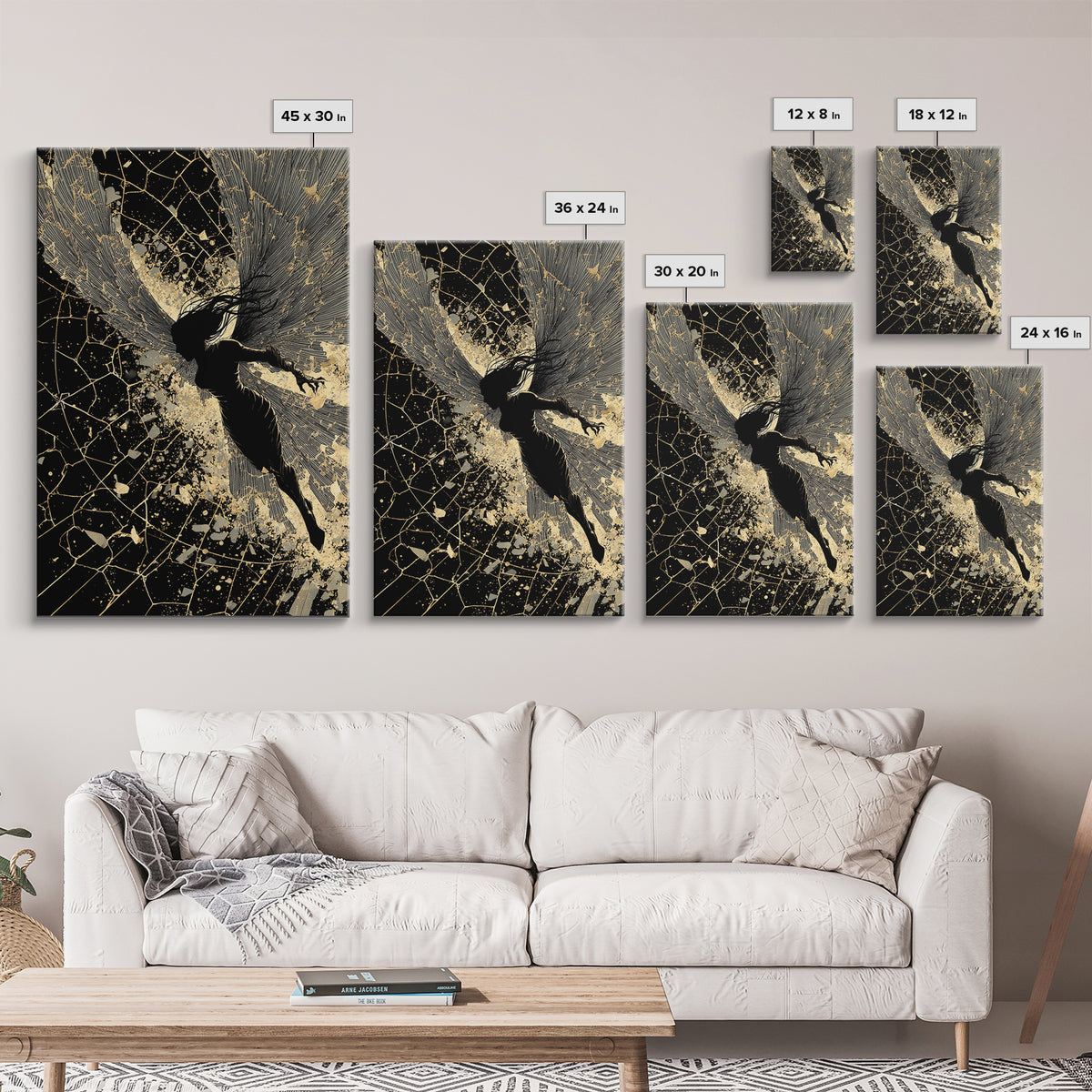 Valkyrie Warrior Canvas Gold Art Nordic Mythology Canvas Art for Office or Man Cave, framed in natural wood for bold style