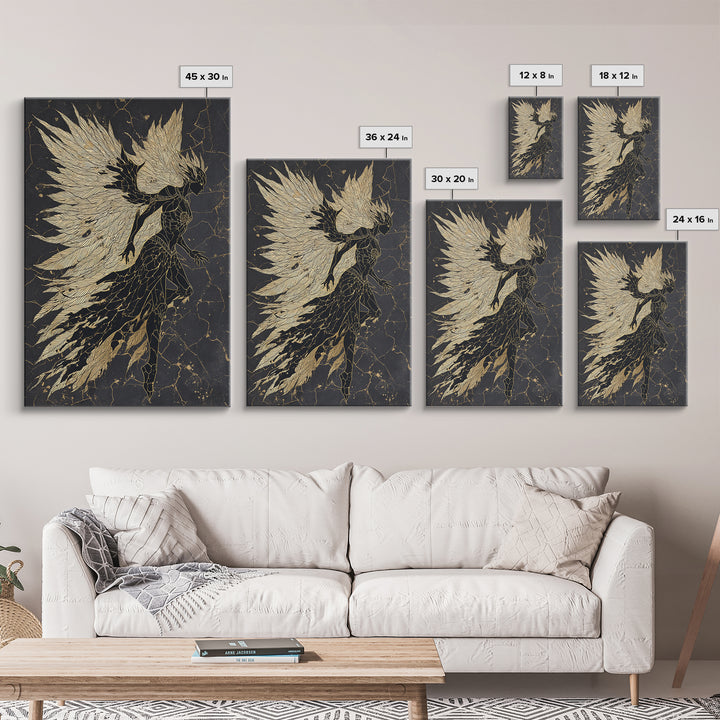Valkyrie Warrior Canvas Gold Art Canvas Art, Norse Mythology Female Guardian Wall Art for Office Decor Dad Gift, with wood frame