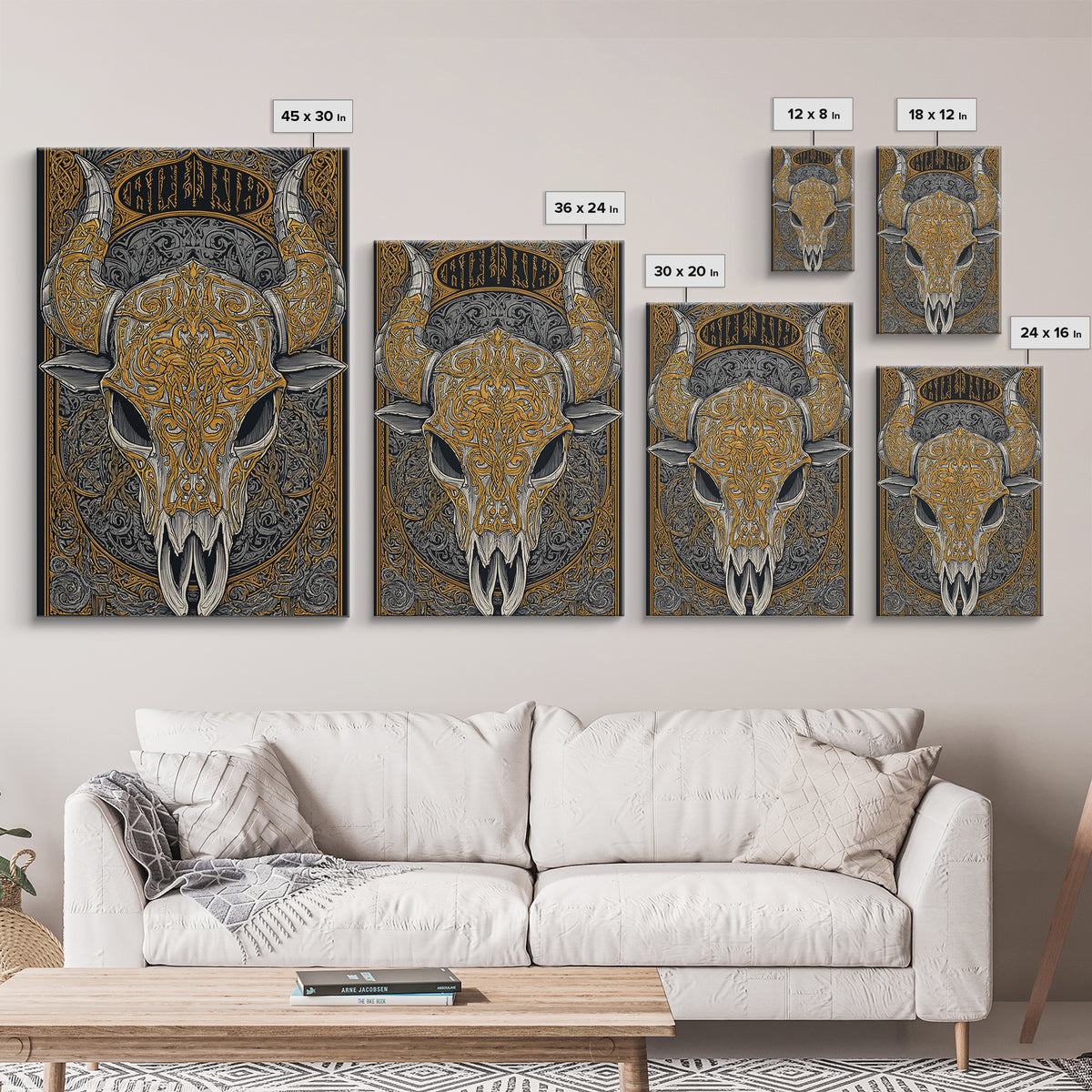 Rune Stone Canvas Gold Art, Ancient Viking Mythology Canvas Art Perfect for Office or Dad Gift, framed with handcrafted wood