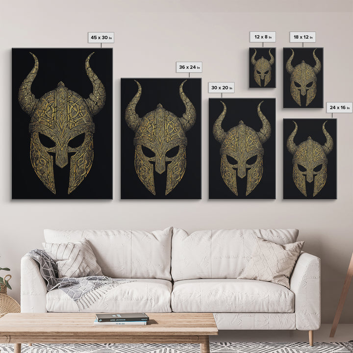Norse Rune Monolith Canvas Gold Art, Nordic Mythology Canvas Art Statement Piece for Office Decor, framed in real wood design