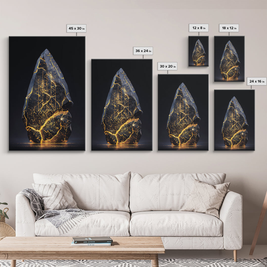 Longship Under the Stars Canvas Gold Art, Viking Canvas Art Wall Decor, Norse Mythology Inspired framed with real wood detail