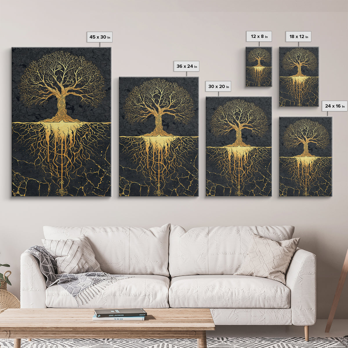 Norse Mythology Yggdrasil Tree Canvas Gold Art Canvas Art Viking Decor Wall Art Nordic Symbolism Dad Gift Framed in Solid Wood
