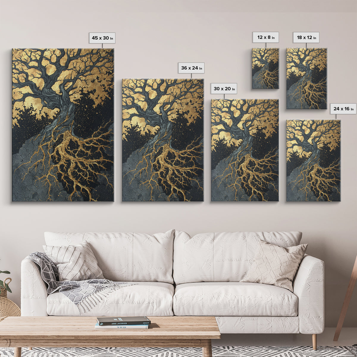 Canvas Gold Art Canvas Art Yggdrasil Tree of Life Norse Mythology Decor Viking Wall Art Nordic Office or Man Cave in Wood Frame