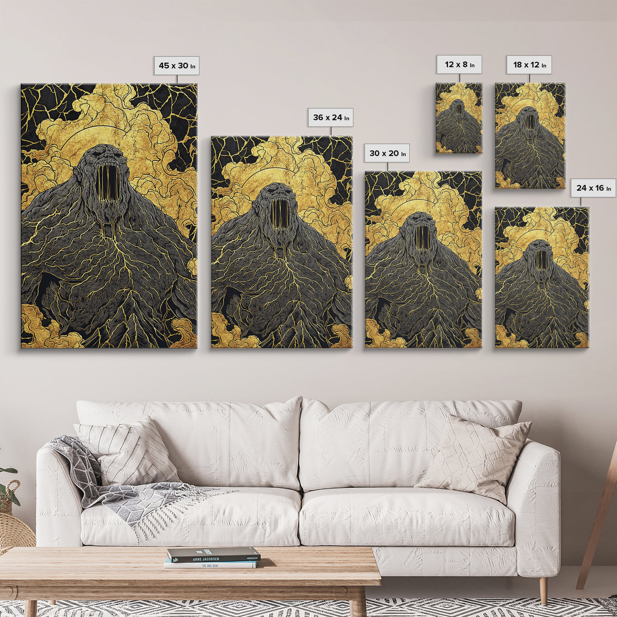Nordic Ymir Mythology Canvas Gold Art Canvas Art | Giant Norse Wall Decor in Real Wood Frame | Man Cave, Office & Dad Gift Art
