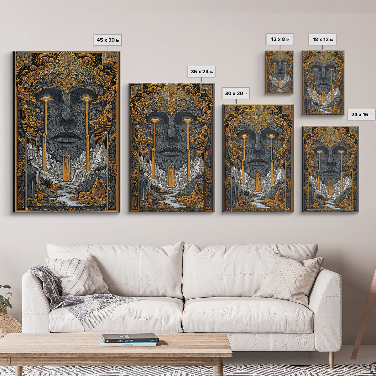 Nordic Mythology Canvas Gold Art Canvas Art | Yggdrasil Tree of Life Wall Art with Real Wood Frame | Viking Office & Dad Gift