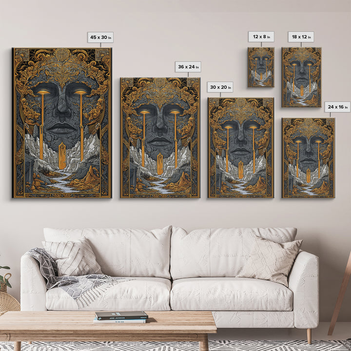 Nordic Mythology Canvas Gold Art Canvas Art | Yggdrasil Tree of Life Wall Art with Real Wood Frame | Viking Office & Dad Gift