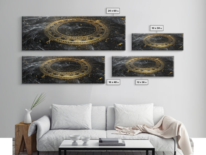 Norse Runes Canvas Gold Art, Viking Symbol Canvas Art framed in real wood, Nordic Mythology Office Wall Decor, Man Cave Gift Idea