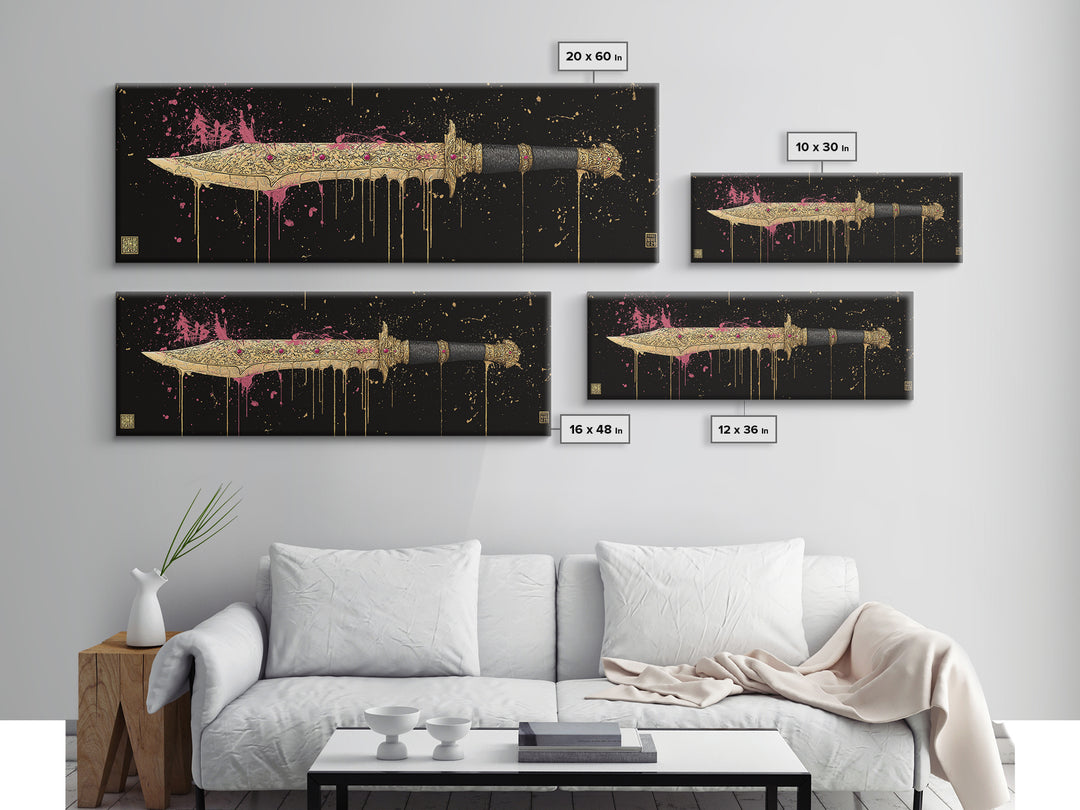 Runed Blade Canvas Gold Art Norse Mythology Canvas Art Nordic Weapon Decor with natural wood frame, Man Cave or Dad Gift