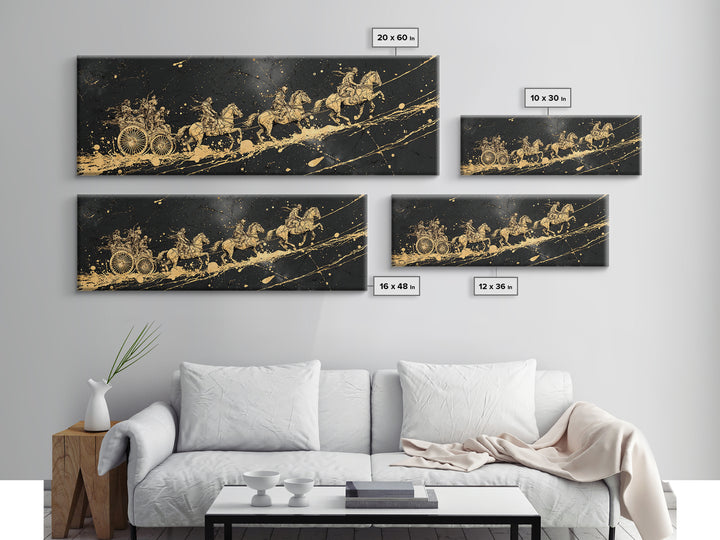 Valkyries’ Ride Canvas Gold Art Norse Mythology Canvas Art Viking Horse Decor framed in natural wood, Warrior Office Wall Art