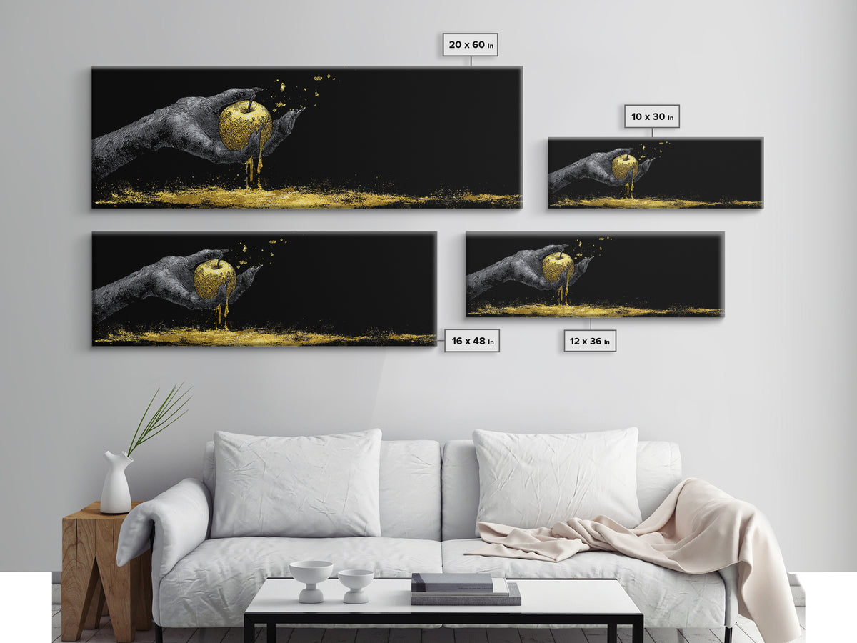 Canvas Gold Art Norse Apple of Immortality Canvas Art, Nordic Mythology Wall Decor with real wood frame, unique Viking Office Gift