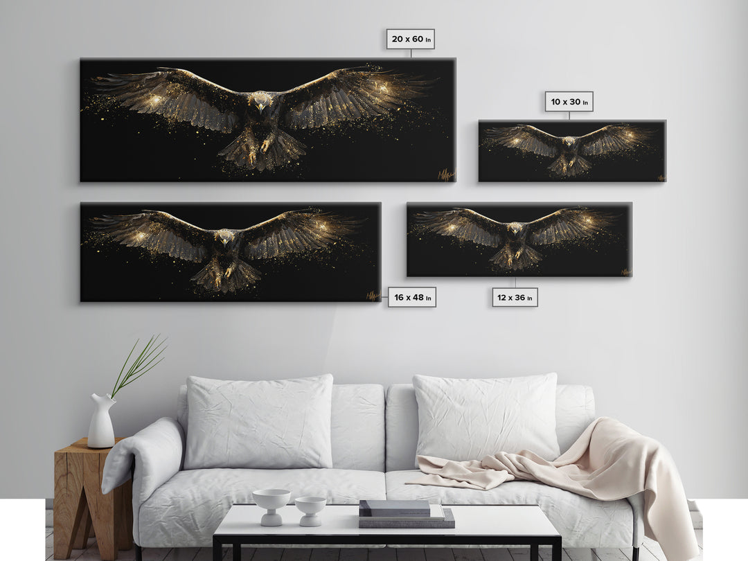 Golden Eagle Canvas Gold Art Norse Mythology Canvas Art Odin’s Bird Decor with real wood frame, Nordic Viking Man Cave Gift