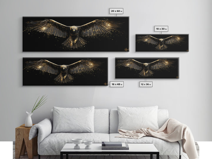 Golden Eagle Canvas Gold Art Norse Mythology Canvas Art Odin’s Bird Decor with real wood frame, Nordic Viking Man Cave Gift