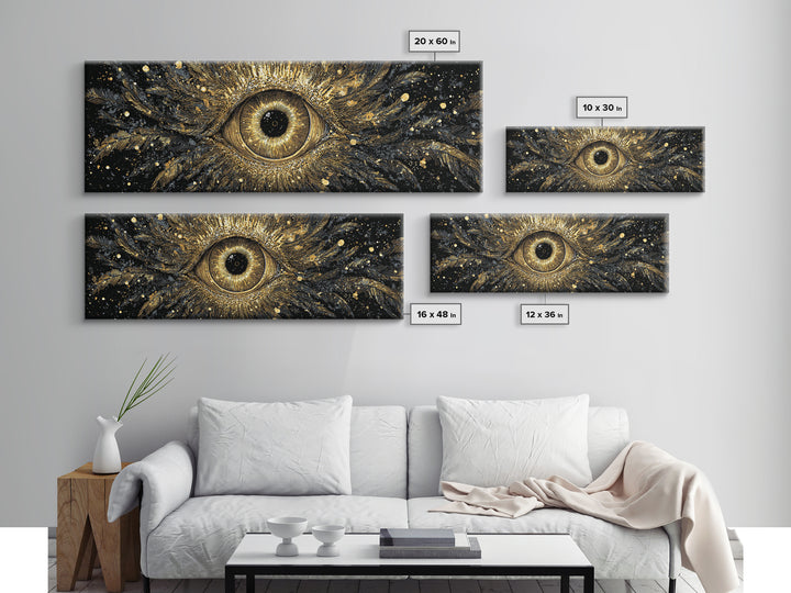 Odin’s All-Seeing Eye Canvas Gold Art Nordic Wall Decor Canvas Art for Office or Man Cave, framed in natural wood