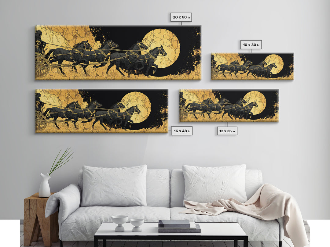 Sol’s Chariot Horses Canvas Gold Art Norse Mythology Canvas Art Wall Decor with wood frame, Viking Office or Man Cave