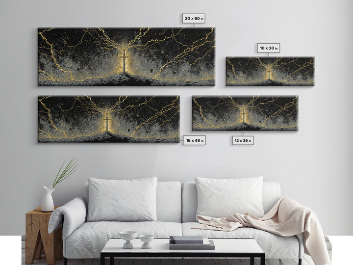 Legendary Sword Canvas Gold Art Norse Mythology Canvas Art Wall Decor for Men, Office or Man Cave framed in real wood