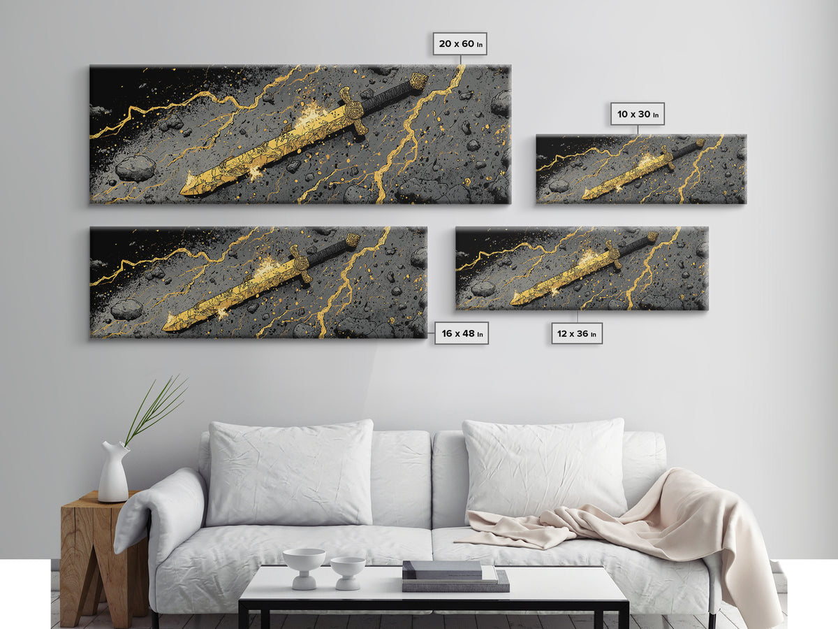 Ancient Norse Blade Canvas Gold Art Canvas Art Viking Decor with natural wood framing, Office Wall Art or Man Cave Gift