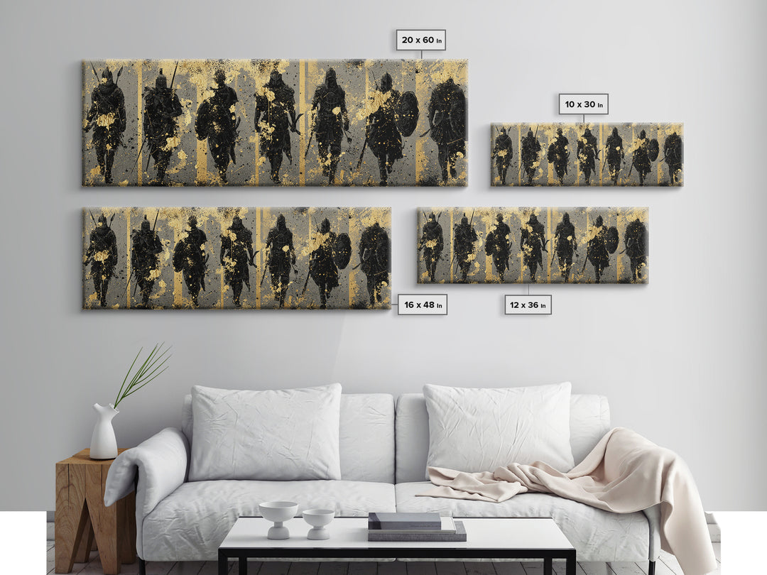Viking Warriors Canvas Gold Art Norse Canvas Art Wall Decor framed in natural wood, perfect Office Art or Man Cave Decor